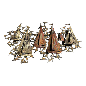 Vintage MCM Marc Creates Brutalist Metal Sailboat Wall Sculpture 32" Long