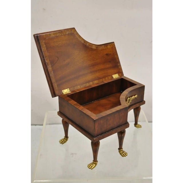 Traditional Maitland Smith Style Jewelry Box Burl Walnut Baby Grand Piano Form With Brass Paw Feet For Sale - Image 3 of 11