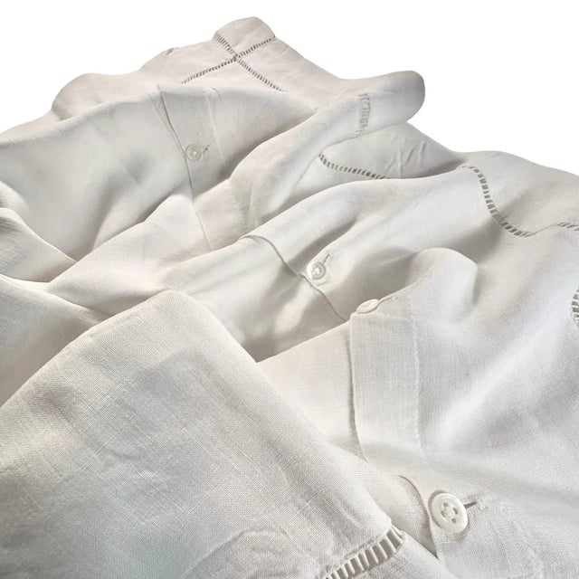 White Vintage French Cotton Pillowcase  MG Monogram, Fine Hemstitch Detail, Button Back, circa 1910 For Sale - Image 8 of 9