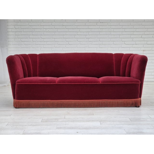 Vintage Danish 3-Seater Sofa in Cherry-Red Furniture Velour, 1960s For Sale - Image 18 of 18