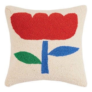 Rainbow Flower Hook Pillow, 14" x 14 For Sale