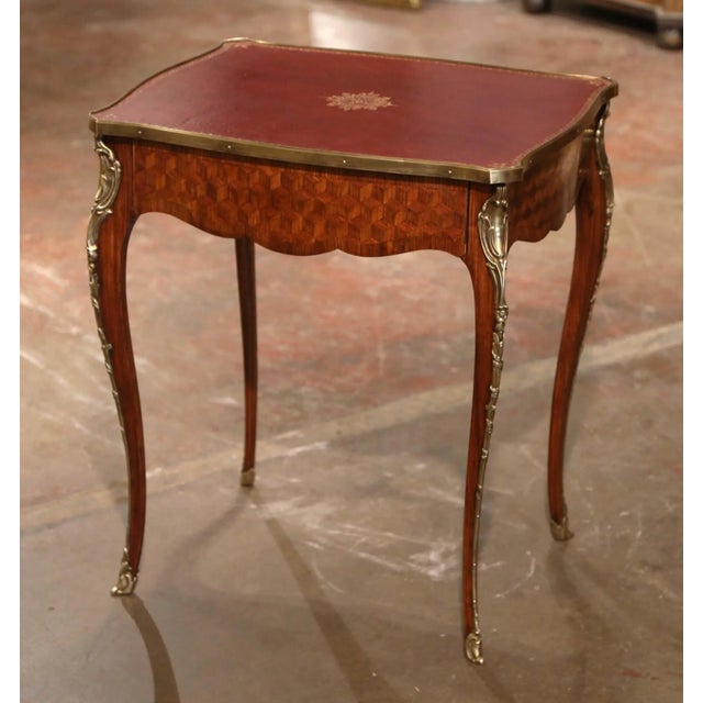 Mid 19th Century 19th Century French Louis XV Walnut Marquetry Side Table With Leather Top For Sale - Image 5 of 9