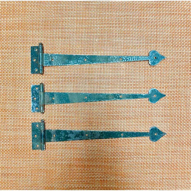 Rustic Hand Forged Iron Heart Strap Hinges, Set of 3 For Sale - Image 3 of 10