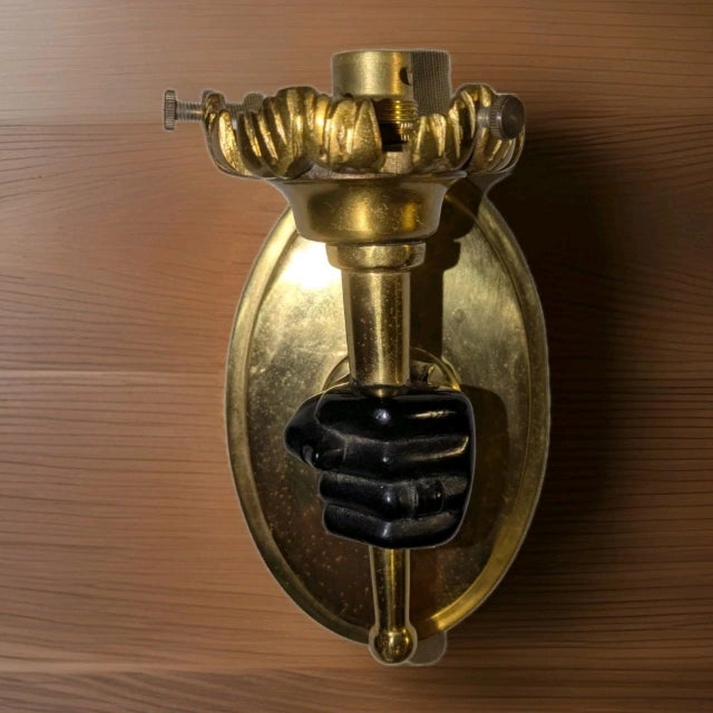 Bronze 1950's French Regency Gilt and Patinated Bronze Hand/ Fist Torch Sconce For Sale - Image 8 of 11