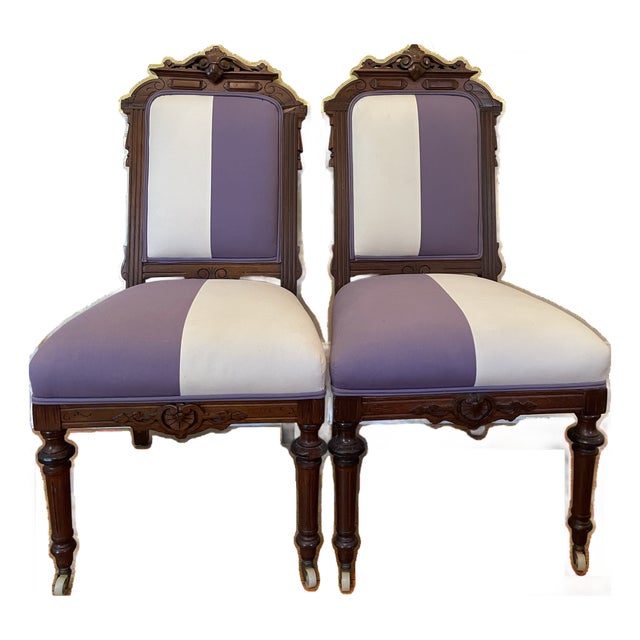Antique Victorian Ladies' Parlor Chairs. Pair - 19th Century Carved Wood For Sale
