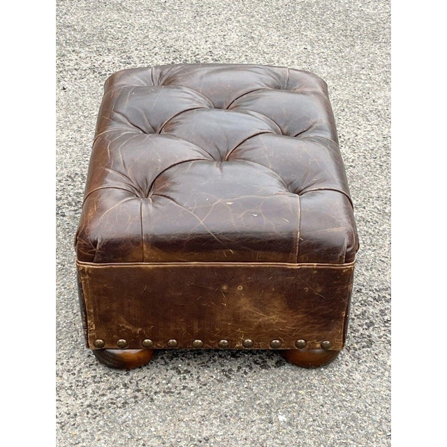 Brown Foot Stool in Brown Leather For Sale - Image 8 of 14