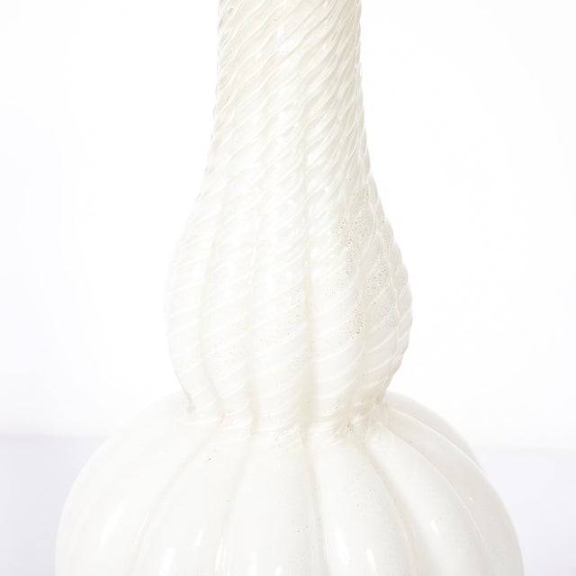Pair of Mid-Century Modern Hand-Blown Murano Fluted Off White Glass Table Lamps For Sale - Image 10 of 16