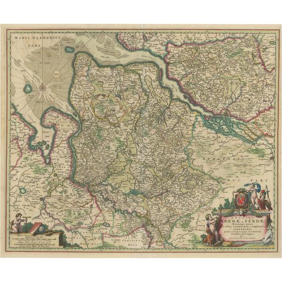 Antique Map of the Region of Bremen and Verden For Sale