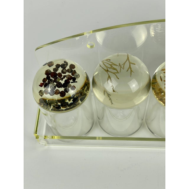 1960s French Mid-Century Modern Lucite Spice Canister Set With Inlaid Spices in Covers For Sale In New York - Image 6 of 11