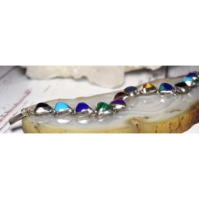 Vintage Mexican 950 Sterling Silver Multi Gemstone Tennis Bracelet For Sale - Image 12 of 17