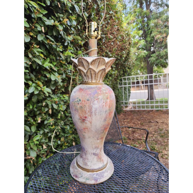 Mid 20th Century Vintage Handmade and Hand Painted Table Lamp Made With Plaster For Sale - Image 5 of 11