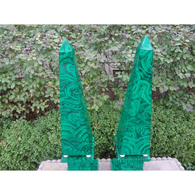 Pair of Large Carved Wood Faux Malachite Obelisks For Sale In Houston - Image 6 of 12