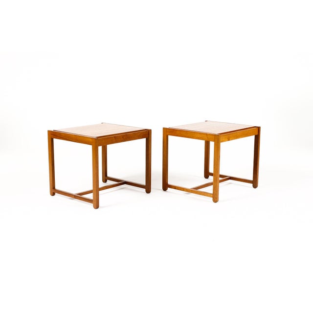 Mid-Century Modern 1960s Danish Modern Mid Century Teak Flip Top Ottoman Side Tables — Erik Buch — Black Leather — Pair For Sale - Image 3 of 7