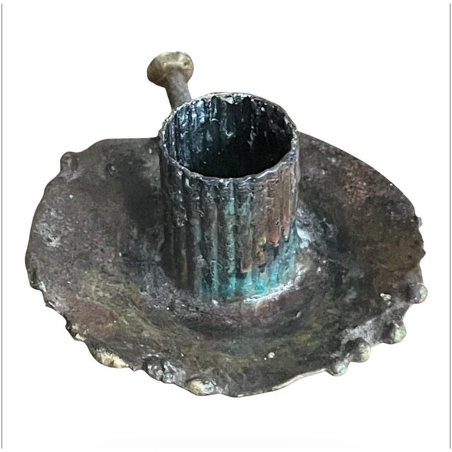 Brass Brutalist Torch-Cut Patinated Brass Candle Lantern Chandelier Attributed to Tom Greene for Feldman Lighting c.1960s For Sale - Image 8 of 10