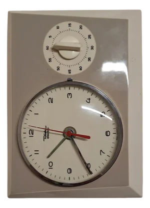 Mid-Century German Wall Clock with Egg Timer in Cream-White-Gray Ceramic Housing by Diehl, 1960s