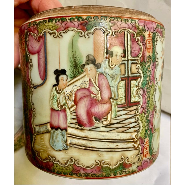 Mid 20th Century Chinese Export Porcelain Rose Medallion Covered Domed Lidded Jar Box For Sale - Image 4 of 11