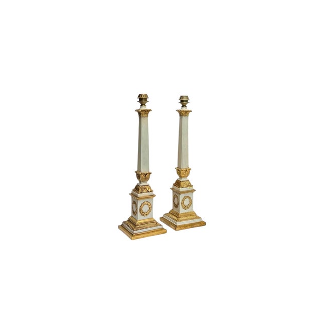 Gold Neoclassical Fluted Column Table Lamps with Laurel Wreath, 1970s, Set of 2 For Sale - Image 8 of 13