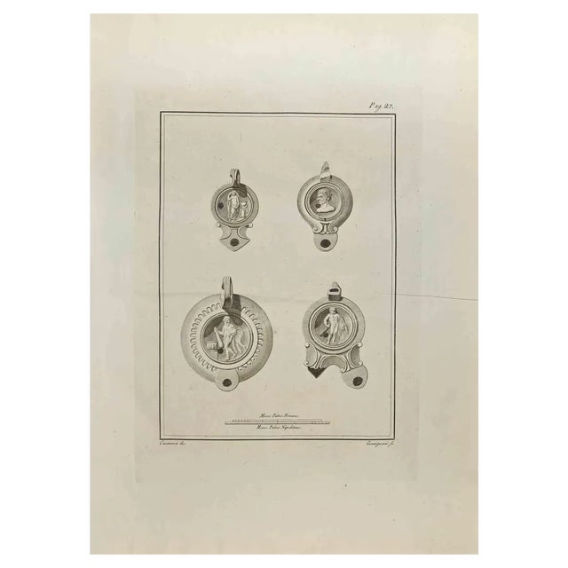 Francesco Giomignani, Hercules on Oil Lamp, Etching, 18th Century For Sale