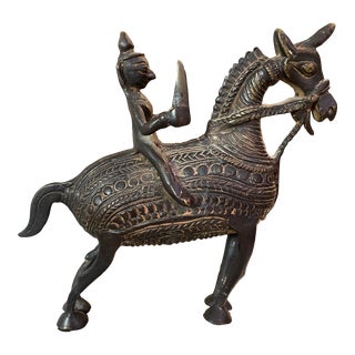 Late 19th Century Indian Dhokra Horse and Rider Sculpture For Sale