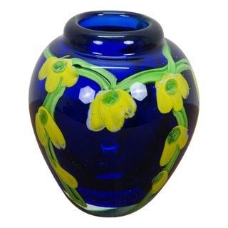 Vintage Italian Murano Laburnum Cobalt Blue Glass Bud Vase Urn 6" For Sale