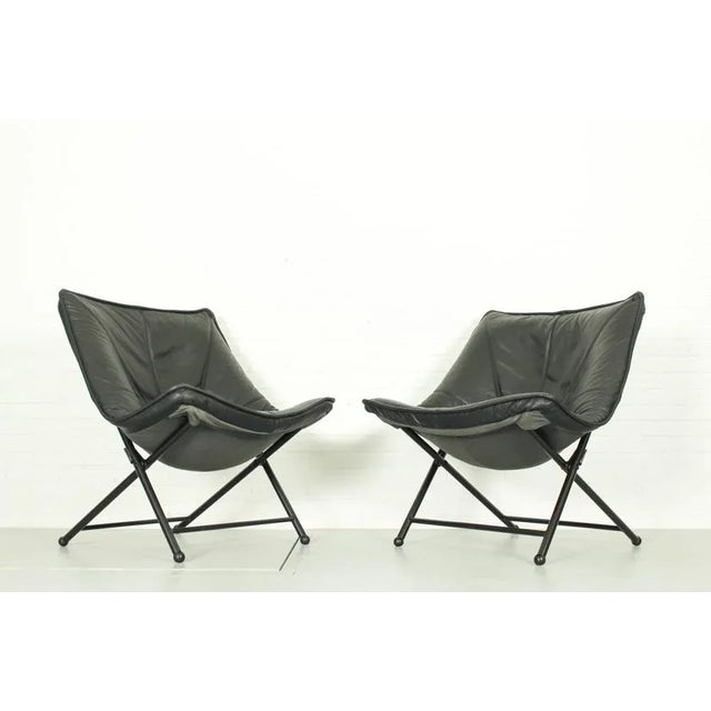 Set of Folding Lounge Chairs in Black Leather attributed to Teun van Zanten for Molinari, 1970s For Sale - Image 13 of 13