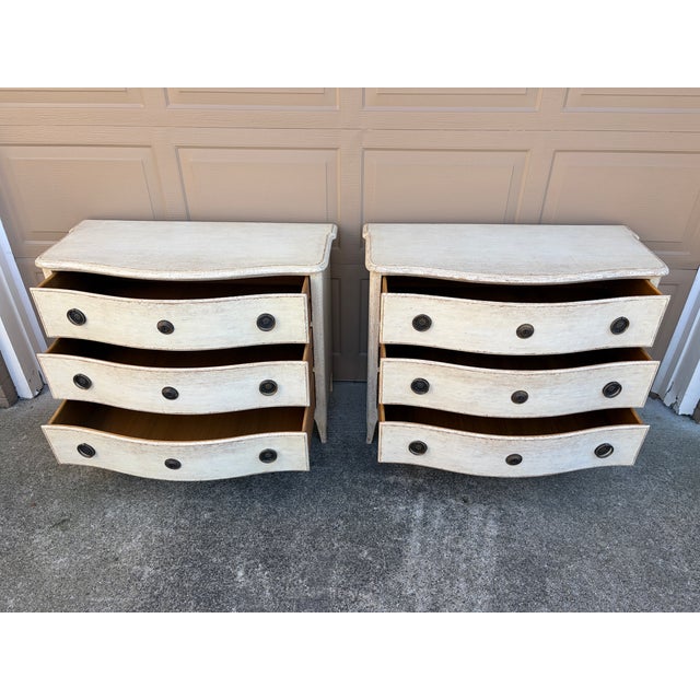 Wood Swedish Gustavian Serpentine Painted Chests of Drawers, Pair For Sale - Image 7 of 16