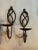 Metal Pair of Heavy Vintage Wrought Iron Candle Holders With Crisscross Design For Sale - Image 7 of 7