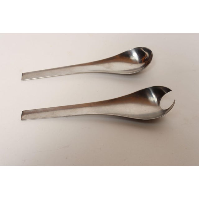 Metal 1960s Danish Modernist "Blue Shark" Salad Servers by Svend Siune for Georg Jensen - 2 pc For Sale - Image 7 of 18