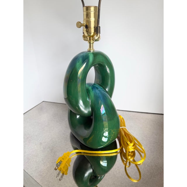 Postmodern Vintage Sculptural Green Glazed Ceramic Lamp, Royal Haeger Style, Rewired For Sale - Image 3 of 4