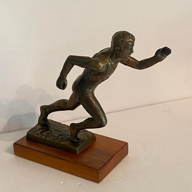 1950s Art Deco Style 1950s Bronze Track and Field Runner Trophy For Sale - Image 5 of 16