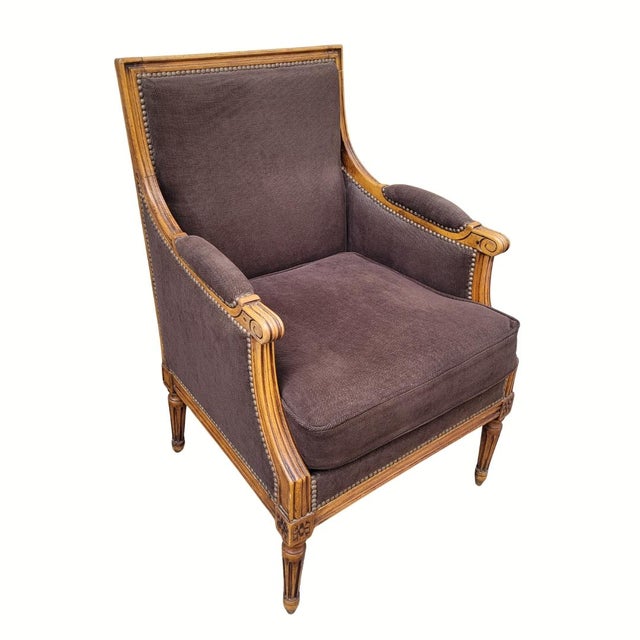 Pair of louis xvi style armchairs, napoleon iii era, 19th century – france style: louis xvi materials: wood, fabric...