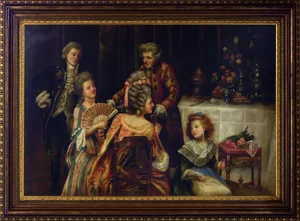 Eugenio De Blasi, Large 18th-Century Scene, 1970s, Oil on Canvas, Framed