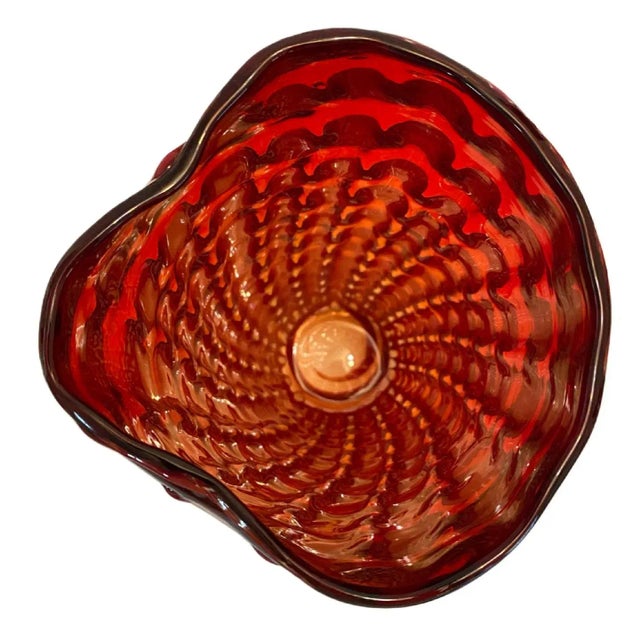 1970s Red Murano Pinched Glass Vase For Sale - Image 9 of 10