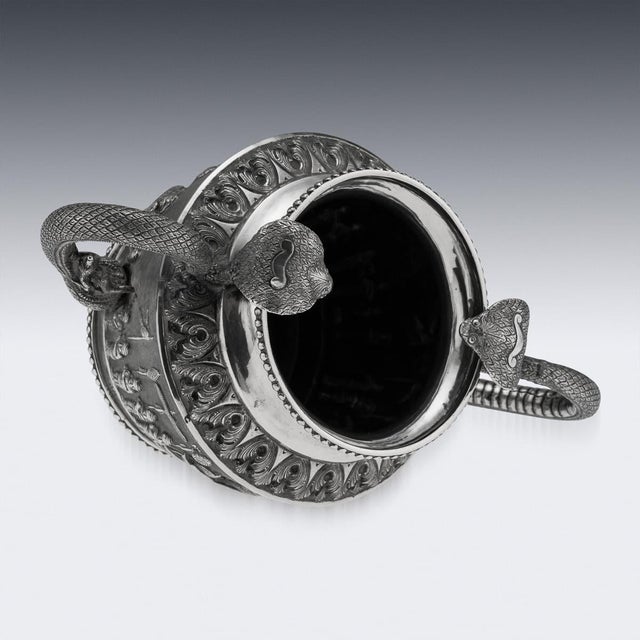 Antique 19th Century Indian Silver Cobra Handled Sugar Bowl, Madras, 1890 For Sale - Image 6 of 18