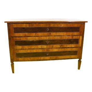 Wooden Chest of Drawers with Three Drawers and Geometric Inlays For Sale