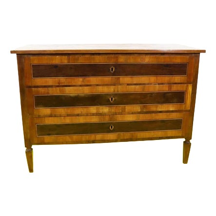 Wooden Chest of Drawers with Three Drawers and Geometric Inlays For Sale