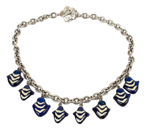 Kenzo Paris Silvered Metal Necklace with Murano Glass Charms
