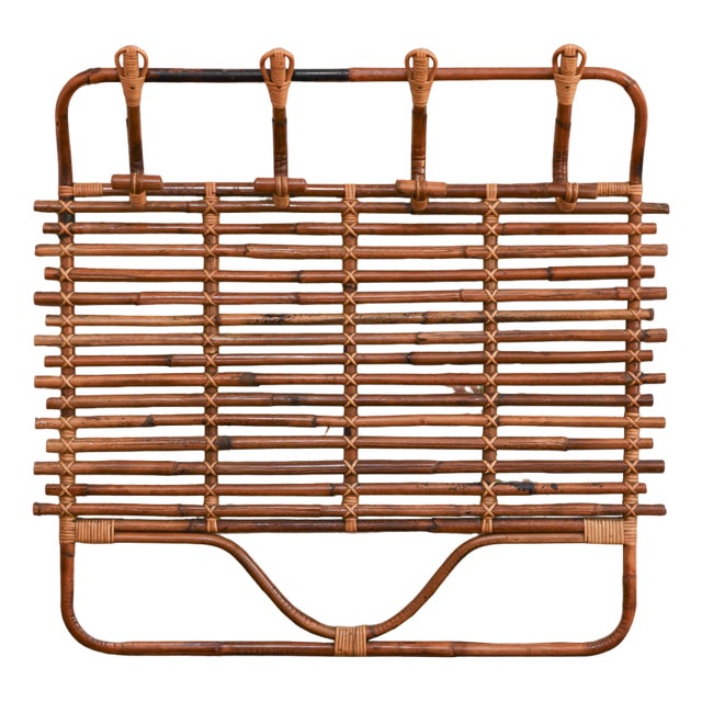 Large Wall-Mounted Coat Rack in Wicker, 1960s For Sale