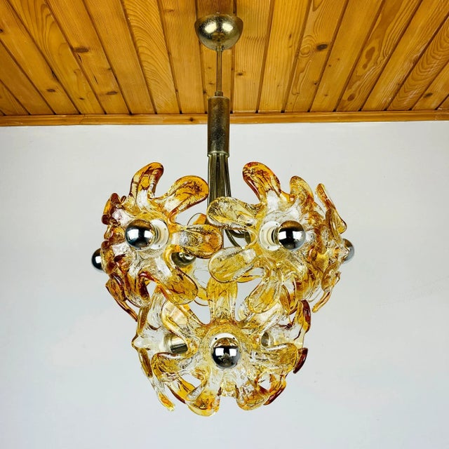 1970s Mid-Century Amber Murano Glass Chandelier from Mazzega, Italy, 1970s For Sale - Image 5 of 13