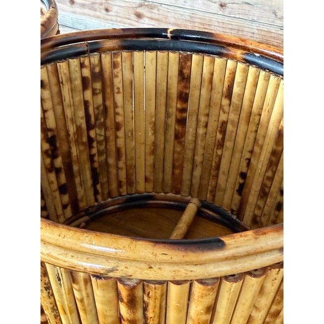 Tan Pair of Vintage Tortoiseshell Bamboo Cache Pots or Planters For Sale - Image 8 of 11