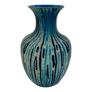 Mid-Century Modern Style Blue and Cream Large Pottery Vase