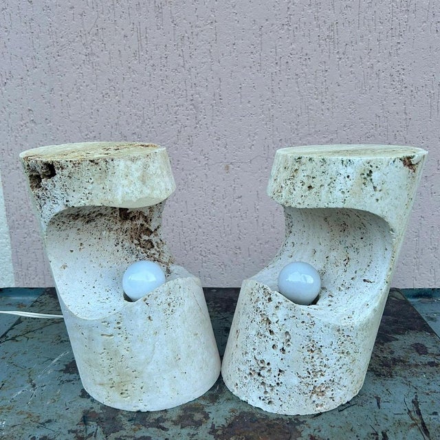 Travertine Table Lamps by Giuliano Cesari for Nucleo, 1971, Set of 2 For Sale - Image 4 of 11