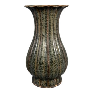Antique Chinese Official‑Style Celadon Lobed Vase With Scalloped Rim For Sale