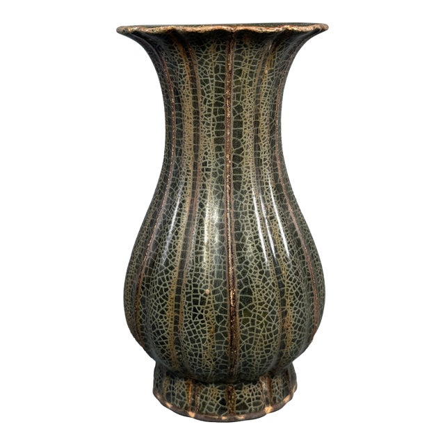 Antique Chinese Official‑Style Celadon Lobed Vase With Scalloped Rim For Sale