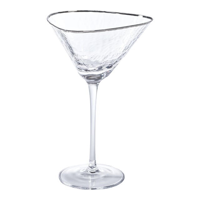 Aperitivo Triangular Martini Glass, Clear W/ Platinum Rim - Set of Four For Sale