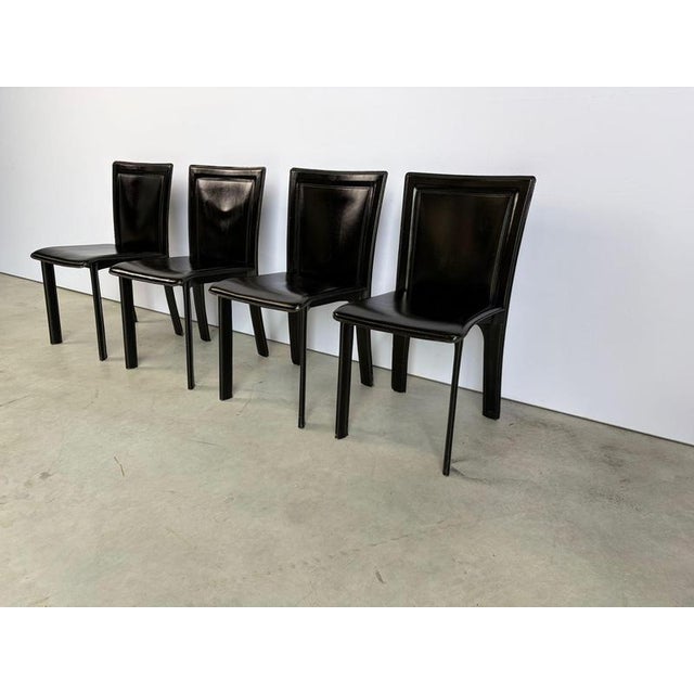 Vintage Black Leather Dining Chairs, 1970s, Set of 4 For Sale - Image 3 of 10