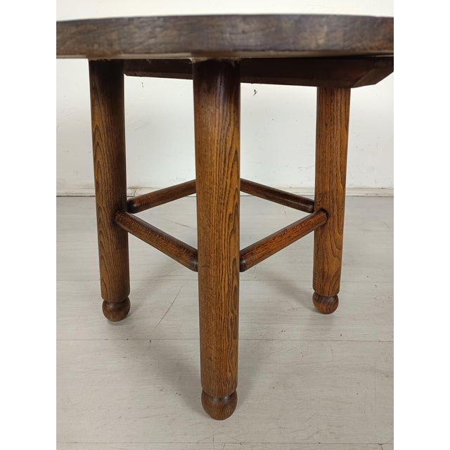Brutalist Oak Pedestal Table attributed to Charles Dudouyt, 1940s For Sale - Image 11 of 15