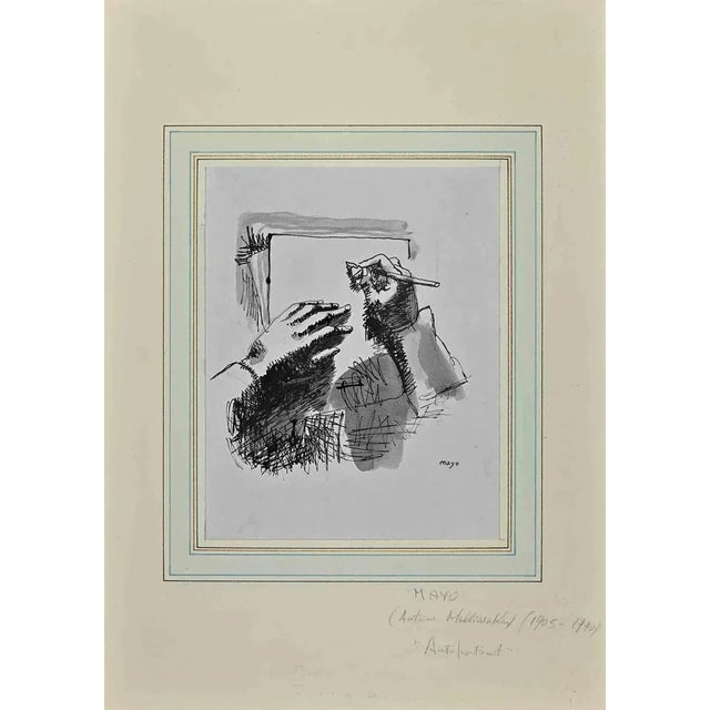 The Writer is an Original China Ink Drawing and Watercolour realized by Mayo (1905-1990). Good condition included a...