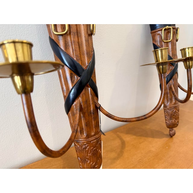 2020s Pair of Signed Maitland Smith Equestrian Metal 2 Arm Wall Candle Sconces For Sale - Image 5 of 7