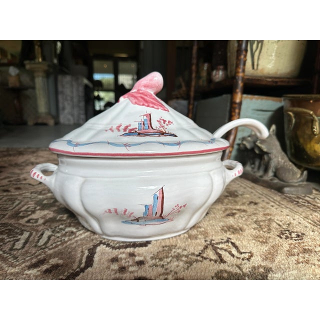 Ceramic Vintage Hand Painted Ceramic Tureen With Ladle Made in Italy For Sale - Image 7 of 10